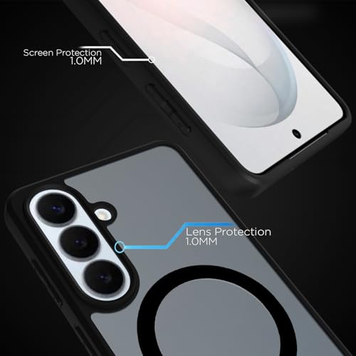 Image of RIGGEAR Shockproof Sleek Hybrid Armor Magnetic Back Cover Case Compatible with MagSafe Accessories for Samsung Galaxy S26 (Smoke Black Matte PC + Black TPU Bumper)