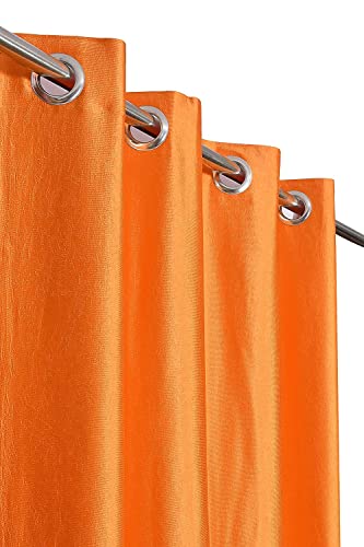 Image of Curtains 9 Feet Long for Living Room - Long Door Curtains Set 1 Pcs Panel, Solid Parda for Home Decor & Office Orange Colour 9 feet (48 x 108 Inch) - 2 Pcs