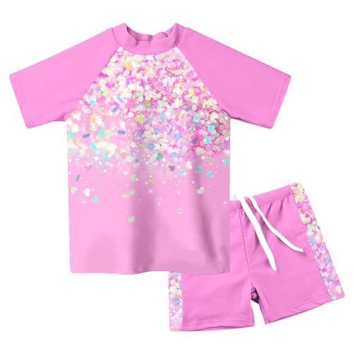 Image of Lovekider Girls Swimsuits Two Piece Rash Guard Set Short Sleeve Bathing Suit Liner Swimwear with Sun Protection 3-12T