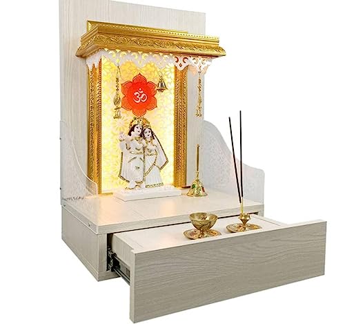 Pooja Mandir en bois haut de gamme Devyom avec mandrin mural