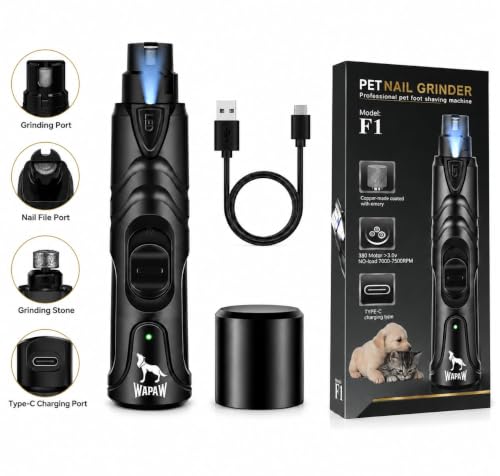 Image of Professional Dog Nail Grinder with LED Light, 2-Speed Electric Pet Nail Trimmer, Low Noise Rechargeable Nail Clipper for Small, Medium & Large Dogs and Cats (Pet Nail Grinder)