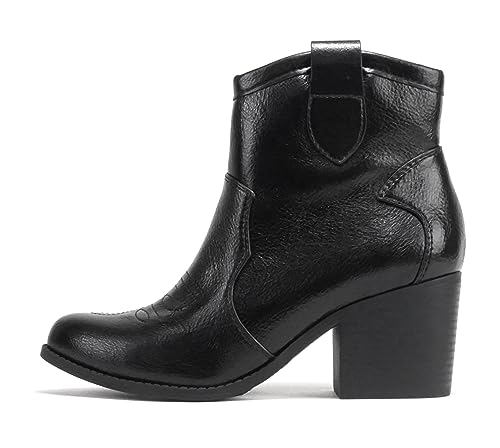 Image of Soda inchTELLER inch ~ Women's Western Cowboy Boots with Stitched Detailing, Pointed Toe, and Low Block Heel