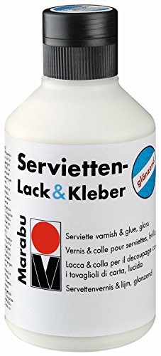 Marabu 11400013844 - Transparenter Lack und Kleber für Serviettentechnik glänzend 250 ml Flasche auf Wasserbasis Wetterfest und lichtbeständig auch für Bügeltechnik