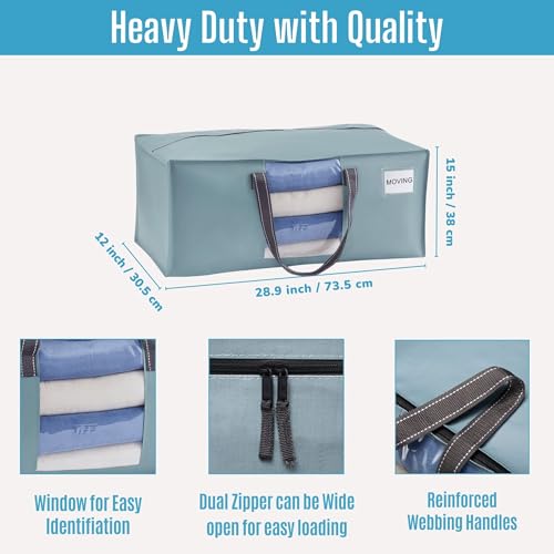VENO Large Heavy-Duty Moving Bags with Window, Organizer Foldable Storage Box, College Dorm Clothes Collapsible Bins, Reusable Packing Supplies Under Bed Storage Tote Bag (Light Blue Matte, 10 Pack) by VENO - Used condition - Image 3