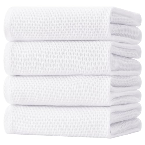 Image of Homaxy 100% Cotton Oversized Waffle Weave Kitchen Dish Towels, Ultra Soft Absorbent Quick Drying Cleaning Towel, 20 x 28 Inches, 4-Pack, White
