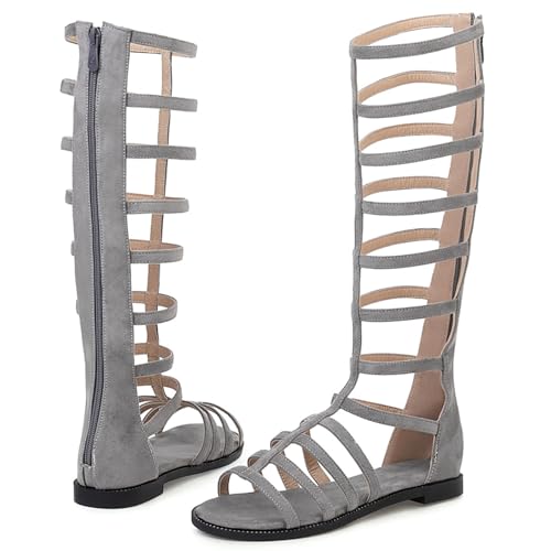Girls Flats Strappy Open Toe Gladiator Knee High Sandals3