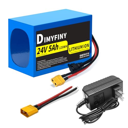 24V 5AH/7AH/12AH Lithium Battery Pack Built-in 25A BMS with Fast Charger XT60 Cable Connector Long-Lasting and Lightweight for Ride on Toy and DIY Projects (24V5Ah)