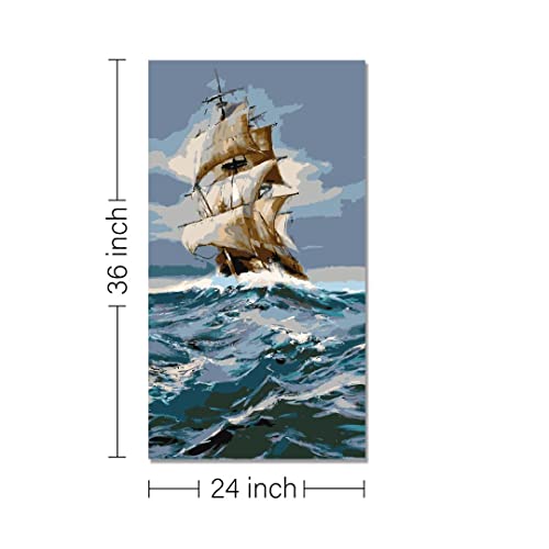Image of RANGOLI 100% Cotton Stretched Canvas Painting 400 GSM, Framed Sailboat Canvas Abstract Wall Art for Living Room, 3D Paintings for Wall Decor (24 x 36 Inch With Frame)