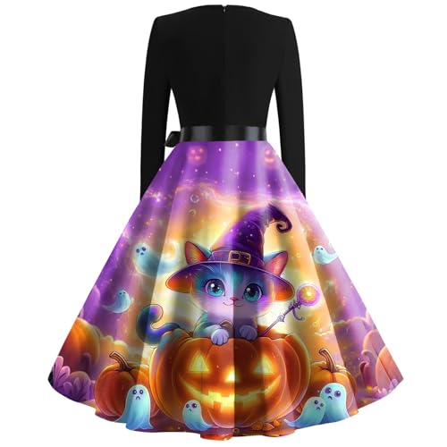 OIOLOYJM Sexy Plus Size Halloween Costumes Woman 2025 Long Sleeve V Neck Printed Gothic Retro Formal Party Dresses for Women