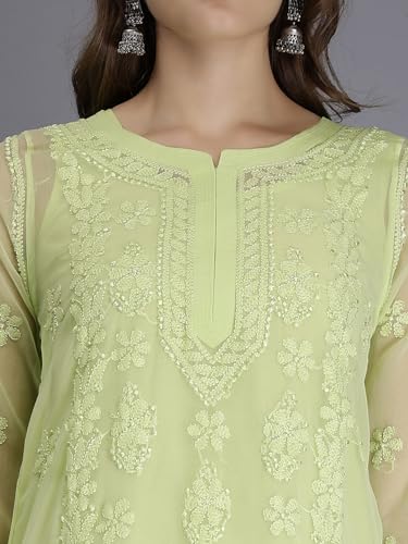 Image of Seva Chikan Hand Embroidered Lucknowi Chikankari Georgette Kurta with Inner Slip for Women SCL4431