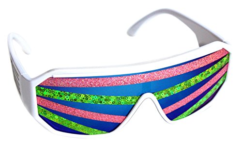 Rasslor Pink and Green Stripe White Frame Blue Lens Shield 140mm Sunglasses
