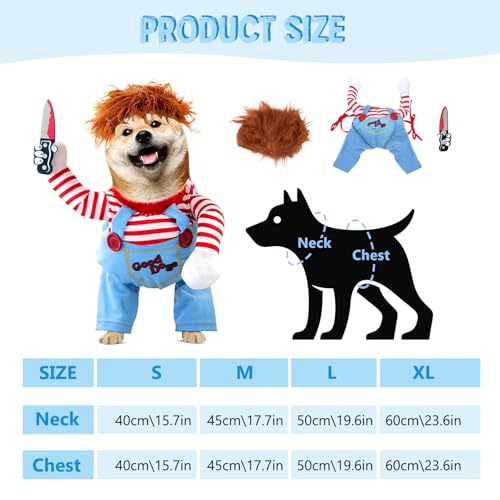Halloween Kostüme für Hunde, Deadly Doll Verkleidungen für Haustier, Hund Schreckliches Kostüm, Lustiges Hundekostüm für Halloween, Weihnachten, Partys, Cosplay (XL)