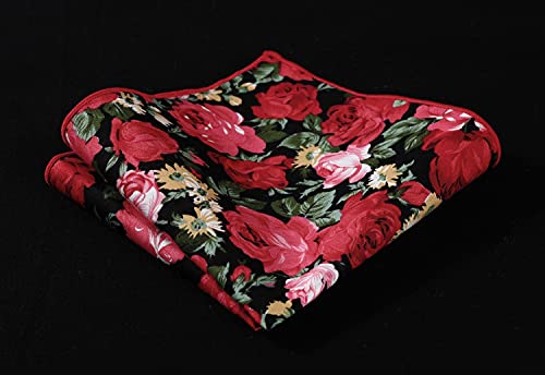 Hisdern Red Bow Ties For Men Rose Floral Printing Bowties Formal Tuxedo Self Tie Handkerchief Wedding Party Classic Pocket Square Set Green #TOP4