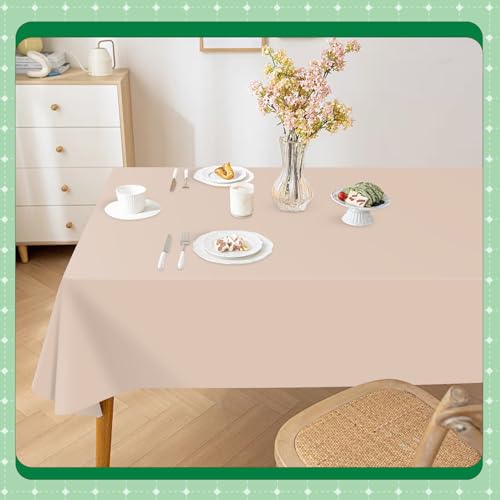 Image of Beige 14 Pack 54 x 108 Inch Plastic Tablecloths, Disposable Rectangle Tablecloth, Party Table Cover Plastic Table Cloth