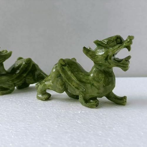 Par de estatuas de dragón Pixiu de jade verde natural, 5.12" miniatura 3
