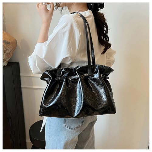 Ruffle Tote Bag Vintage Soft Leather Shoulder Bag with Ruffled Top Edge Shoulder Handbag for Women2