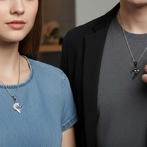 Image of THE MEN THING SOULMATE HEART PUZZLE - Pure Titanium Steel Pendant with 18 to 20 inch Cuban Adjustable Chain for Men & Boys