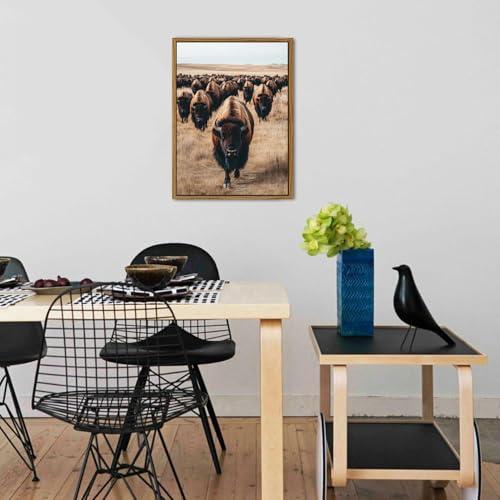 Image of Buffalo Wall Art Western Bison Cow Pictures Wall Decor Framed American Bison Herd Decor Rustic Wildlife Animals Canvas Prints Farmhouse Cabin Lodge Decor for Living Room Bedroom Home Decoration 16x24
