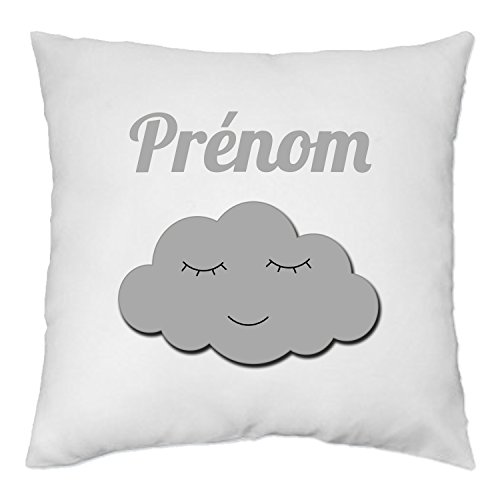 YONACREA - Coussin 40x40cm - Nuage Gris - Personnalisable avec Le prénom de Votre Choix (avec Garnissage)
