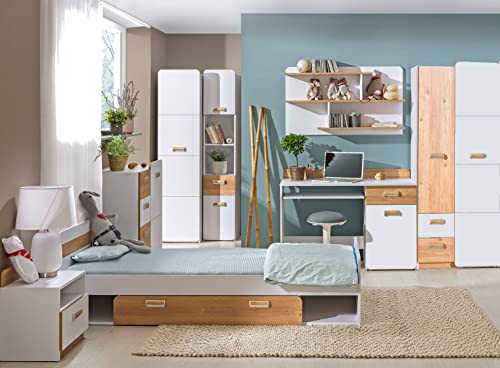 Generisch Jugendzimmer Lorento 8 teilig Komplett Set in Eiche und Weiß