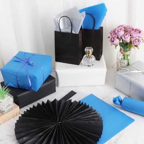 Image of BEISHIDA 90 Sheets Blue Black Silver Tissue Paper Bulk, Halloween Wrapping Tissue Paper for Gift Bags, 14 x 20 Inch Gift Wrap for Halloween Graduation Birthday DIY Crafts Holiday Flowers