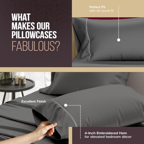 Image of TEXAS LINEN CO. 100% Egyptian Cotton Pillowcases Queen Size Set of 2 - Luxury 2000 Series Standard /Queen Pillow Cases, Cooling, Envelope Closure Hotel Quality Pillowcase (21 x 32, Dark Grey)