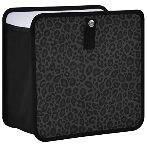Image of Black Leopard Car Trash Can, Cheetah Foldable Hanging Car Trash Bag, Animal Skin Print Small Waterproof Car Accessories Garbage Bin