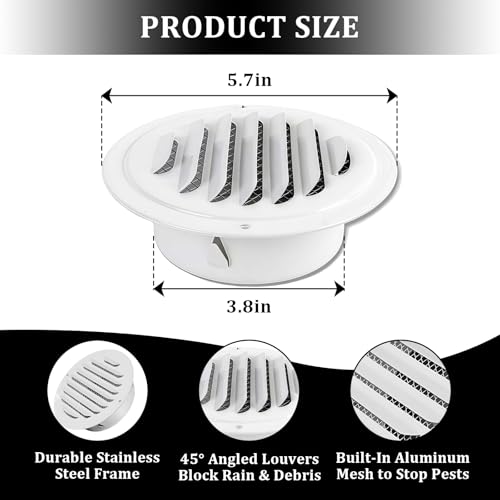 Cubierta de ventilación de pared para baño y secadora con malla protectora 3