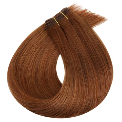 Image of Full Shine 24 Inch Weft Hair Extensions 105G Copper Remy Human Hair | Human Hair Weft Extensions, Remy Straight Hair, Sew In Extensions, Long Styling, Party Looks