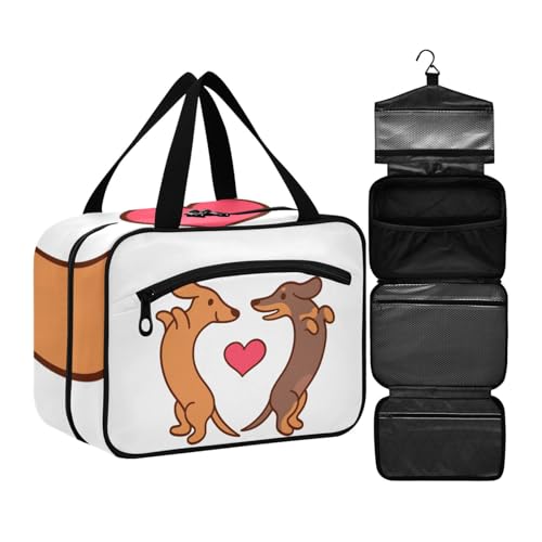 ZZKKO Toiletry Bags for Traveling Women Dachshunds in Love Toiletry Bag with Hanging Hook Makeup Bag Travel Cosmetic Bag Travel Organizer for Accessories Toiletries Large