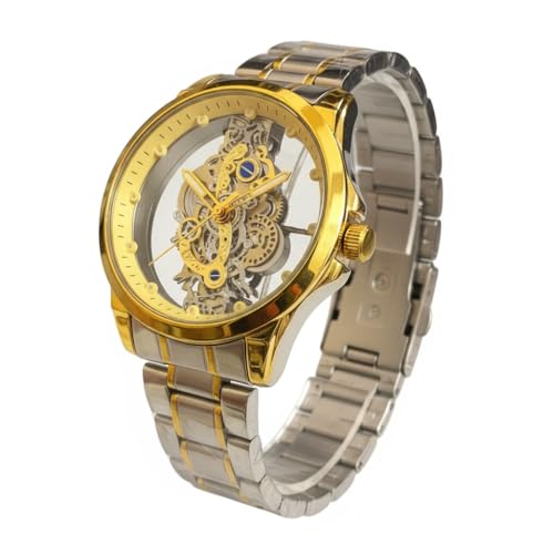 ODXO Luxury Skeleton Mechanical Style Display|Quartz Watch | Gold-Tone Stainless Steel Band|Transparent Dial Display | cronoworking Stainless Steel Luxury Men's Fashion Gents Watch Open dail | (Sliver)