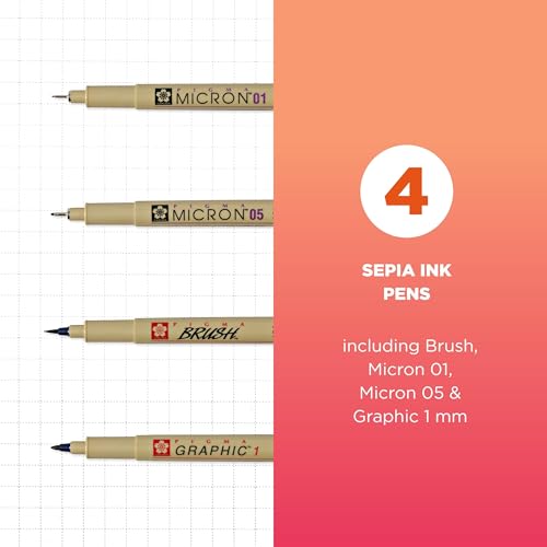 Image of SAKURA Pigma 50040 Micron Blister Card Ink Pen Set, Sepia, Pigma 4CT Set