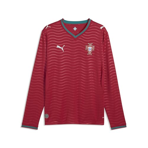 PUMA Men's FA Portugal Home Long Sleeve Jersey Replica, Club Red-Green Lagoon SS26, X-Largearge Fpf Replica Ls