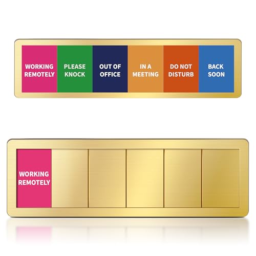 Image of Office Door Signs -6 Options Do Not Disturb, In A Meeting, Out Of Office, Working Remotely, Back Soon Please Knock,Privacy Door Slider Sign for Meeting & Conference Room Brushed Gold