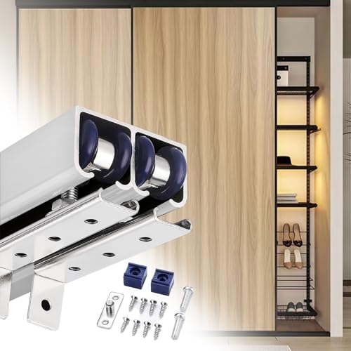 Kit de cadre de porte coulissante pour dressing, matériel double rail avec rail supérieur à longueur réglable