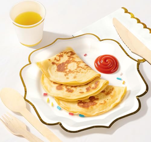 Anstore Partygeschirr Set, 200 Stück Partyteller Weiß mit Gold Goldrand mit Gabeln Messer Löffel Servietten Teller Becher, Einwegteller Pappteller Für 25 Gäste für Geburtstags Hochzeiten Partyzubehör