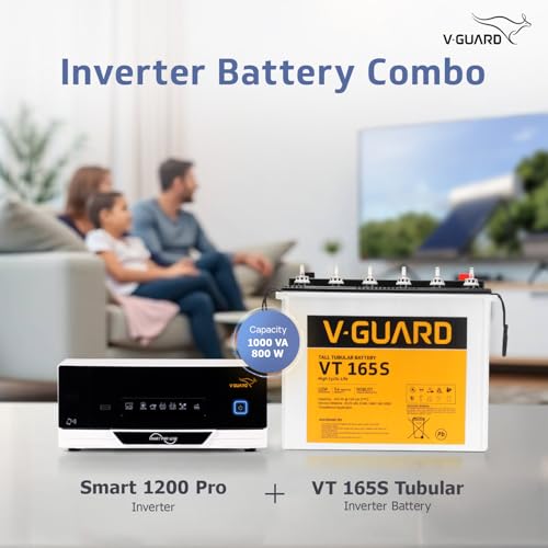 Image of V - Guard Smart Inverter & Battery Combo (Smart Pro 1200 Digital Sine Inverter, VT 165S (154 Ah Tall Tubular Battery)) for Home, Office & Shops