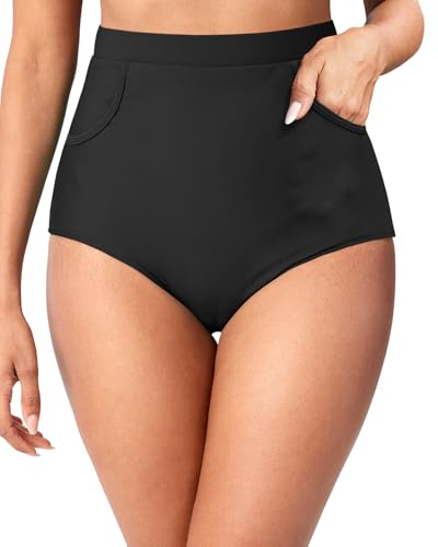 Tempt Me Women's High Waisted Bikini Bottom - Full Coverage Swimsuit Tummy Control Bathing Suit Swim Bottom with Pockets 2025