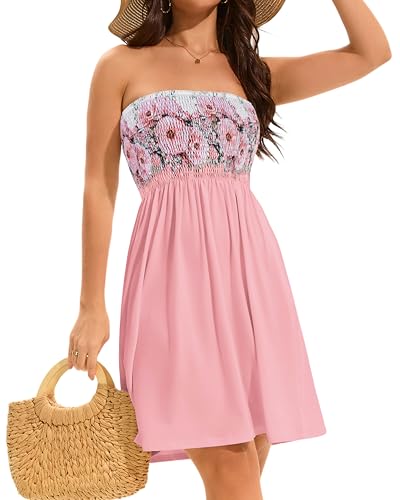 Image of elescat Summer Dresses for Women 2026 Strapless Casual Beach Cover Ups Tube Top Sundress