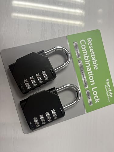 Image of Vervida 2 Pack Combination Lock Resettable asp Storage Black 4 Digit Outdoor Waterproof Combo Padlock for School Gym Locker, Sports Locker, Fence, Toolbox, Gate, Hasp Storage