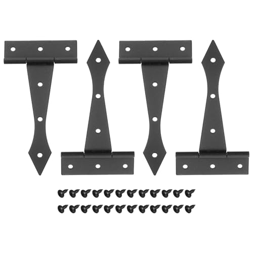 QUARKZMAN Charnière En T 4 Pouces, 4Pcs Charnières À Bande En T Charnière Porte D'Abri Charnière Portail Durable Pour Clôtures En Bois Portes Jardin Porte Grange Boîte En Bois, Noir Givré