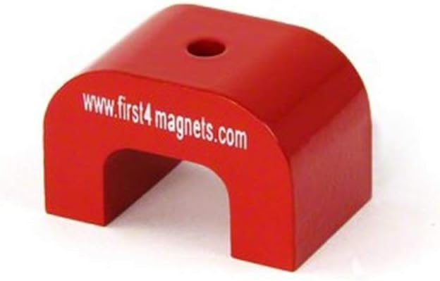 Large Red Alnico Horseshoe Magnet for High-Temperature, Engineering, and Manufacturing Applications - 30mm x 45mm x 30mm 4.5mm hole - 11kg Pull