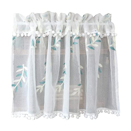 Cortina corta elegante bordada con acabado translúcido para decoración de salón 2