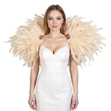 AIDUZETY Feather Shoulder Cape for Women – Gothic Festival Costume Cloak with Beaded Epaulettes – Halloween Carnival Stage Accessory (Off-white)