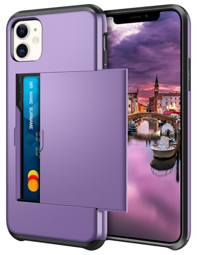 Coolden for iPhone 11 Case Wallet Armor Shockproof Protective Heavy Duty Hard Back Soft Bumper Phone Cases Card Holder Wallet Cover for iPhone 11 Phone Case (Grey Purple)