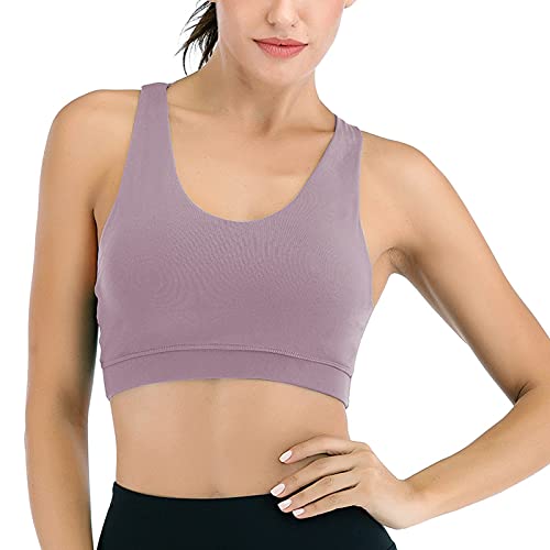 Image of Sports Bras for Women High Impact Support for Yoga Gym Running Workout Fitness Strappy Sports Bra with Padded Removable Cups, Purple, X-Small