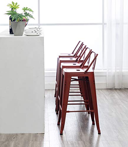 Haobo Home 30" Metal Bar Stools Industrial Barstools Counter Height Stools For Indoor/Outdoor Barstools [Set Of 4] (30", Low Back Distressed Red) #TOP2