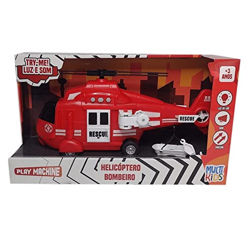 Play Machine Helicóptero de Bombeiro Com Luz e Som Vermelho Multikids - BR1782