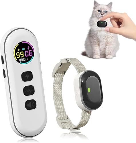 Ultra-Light & Thin Cat Training Collar with 1300ft Remote Tailored for Cats & Small Dogs 198-Level Precise Control Waterproof Rechargeable (Vanilla White)