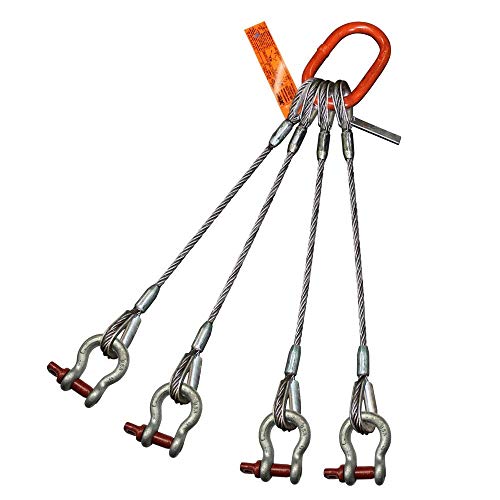 Four Leg Bridle Wire Rope Sling | 6.7 Vertical Rated | Thimble-to-Screw Pin Anchor Shackle | 7/16